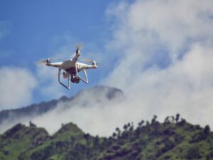 LiDAR mapping in Newnan, Georgia, using a drone to collect terrain data over a large vegetated site.